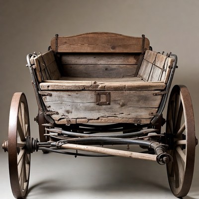 Old Wooden Wagon on White Background