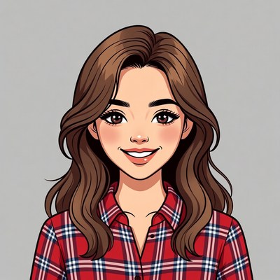 Smiling Asian woman in plaid shirt