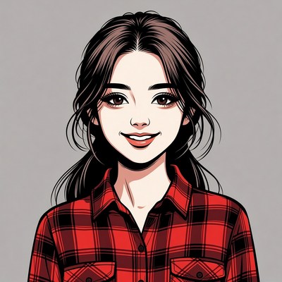 Asian woman in plaid shirt illustration