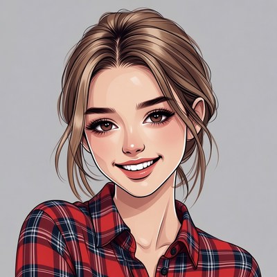 Smiling woman in plaid shirt
