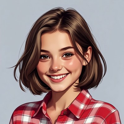 Smiling woman in plaid shirt