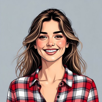 Smiling woman in plaid shirt