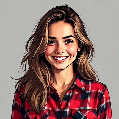 Smiling woman in plaid shirt