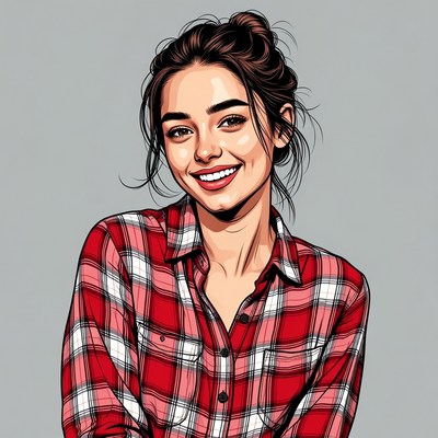 Smiling woman in plaid shirt
