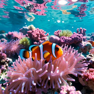 Clownfish on pink anemone reef