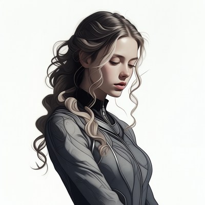 Beautiful woman in sleek gray bodysuit