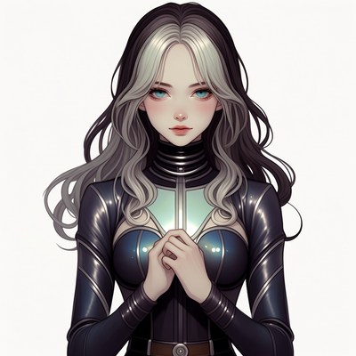 Anime girl in black futuristic bodysuit