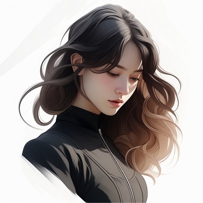 Beautiful Asian woman with flowing hair