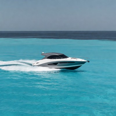 White speedboat racing turquoise ocean
