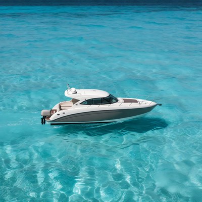 White yacht on turquoise ocean