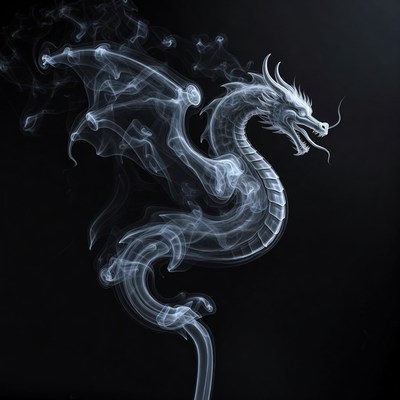Smoke Dragon Illustration on Black Background