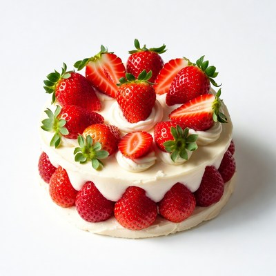 Strawberry Cake on White Background