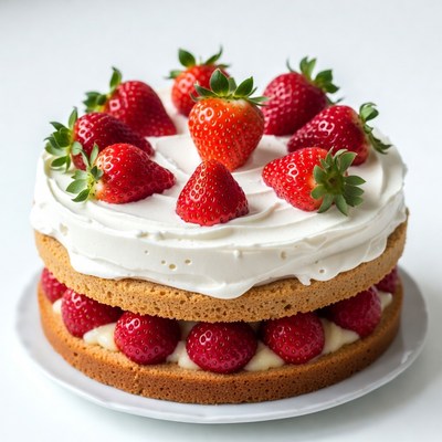 Strawberry Cake on White Plate