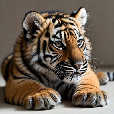 Cute tiger cub lying down