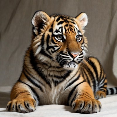 Cute tiger cub on neutral background