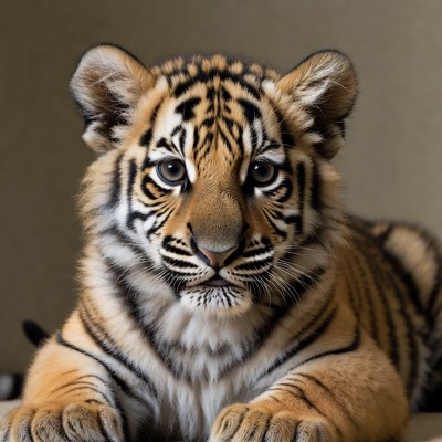 Cute tiger cub lying down