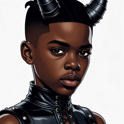 African-American girl with demon horns