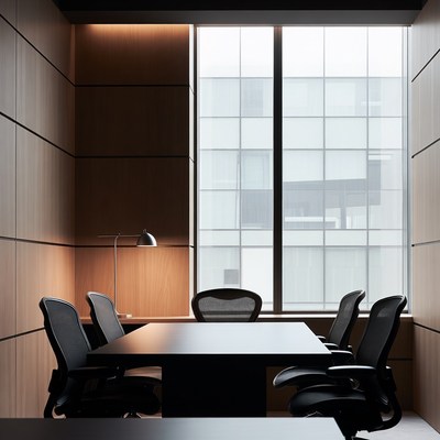 Empty modern wooden meeting room
