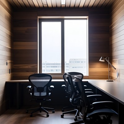 Modern Wooden Office with Desk Chairs