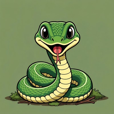 Cute Cartoon Green Snake Smiling