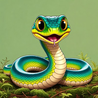 Cute green cartoon snake smiling
