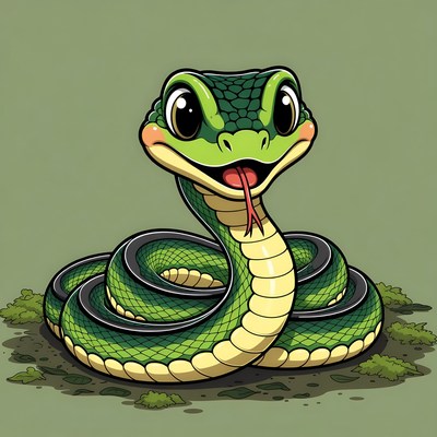 Cute Cartoon Green Snake