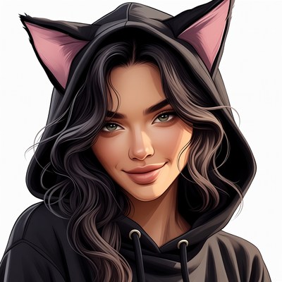Woman in black cat ear hoodie