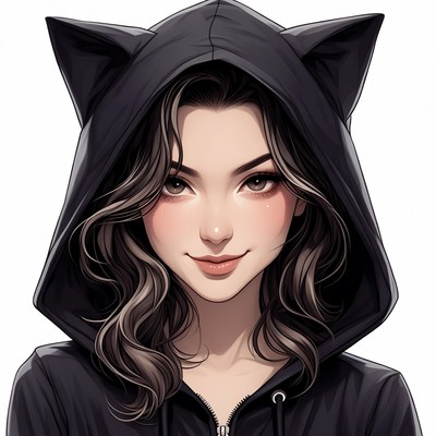 Asian woman in cat ear hoodie
