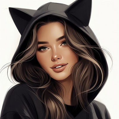 Woman in black cat ear hoodie