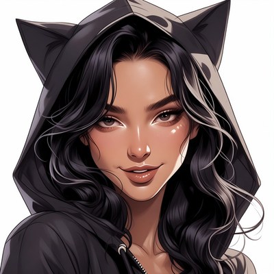 Asian woman in cat ear hoodie
