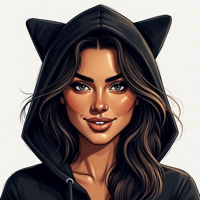 Woman in black cat ear hoodie