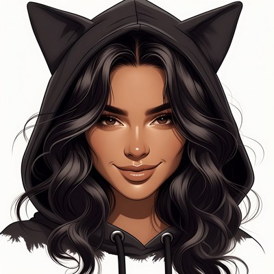 Woman in black cat ear hoodie