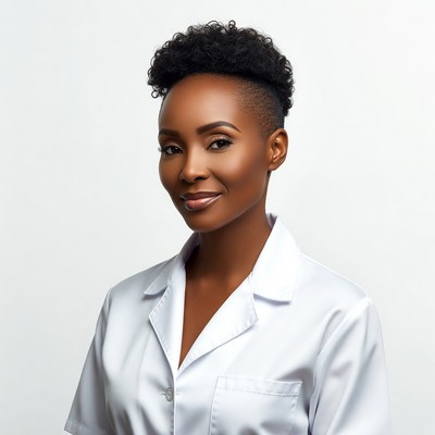 African-American woman in white lab coat