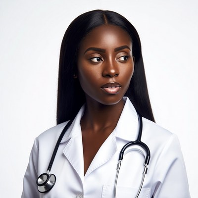 African-American woman doctor with stethoscope