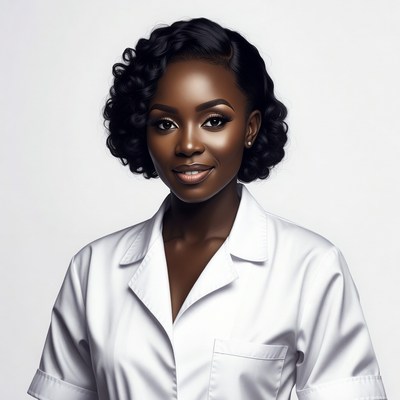 African-American woman in white lab coat
