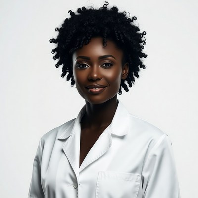 African-American woman in white lab coat