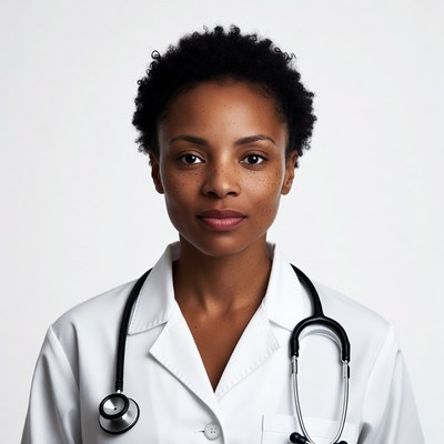 African-American woman doctor with stethoscope
