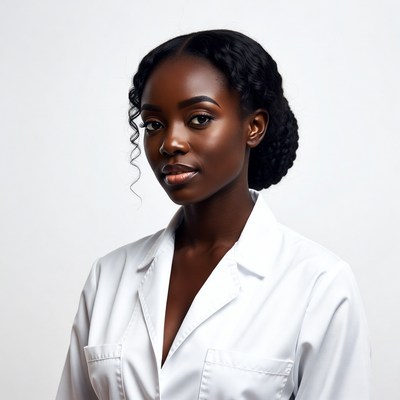 African-American woman in white lab coat