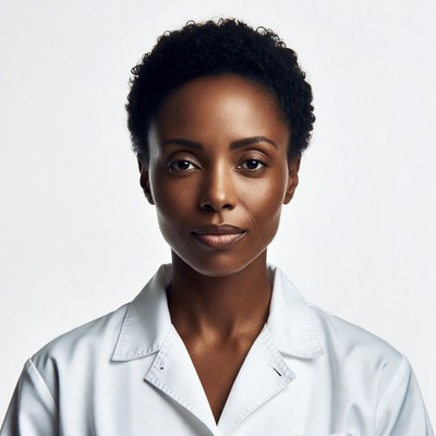 African-American woman in white lab coat