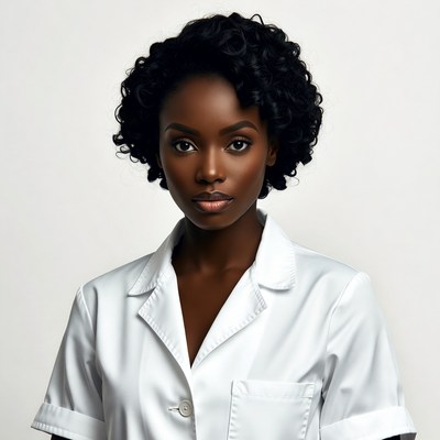 African-American woman in white lab coat