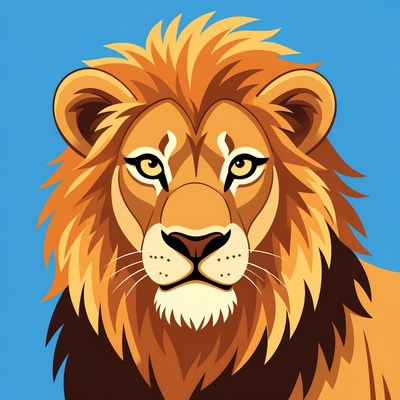 Cartoon lion face on blue background