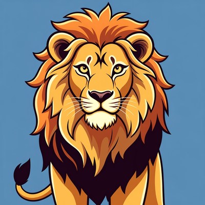 Cartoon lion on blue background