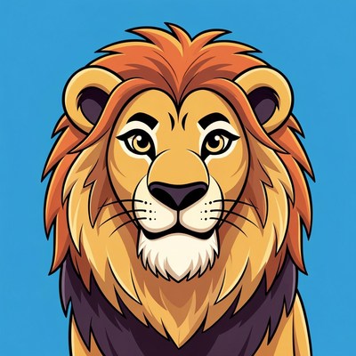 Cartoon Lion with Red Mane