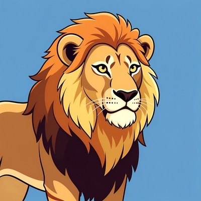 Cartoon Lion on Blue Background