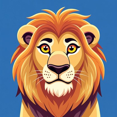 Cartoon Lion Face with Mane