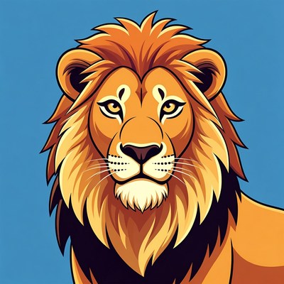 Cartoon Lion Head on Blue Background