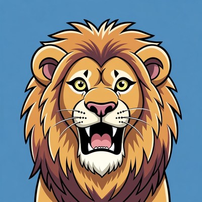 Cartoon Lion Roaring on Blue Background