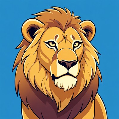 Cartoon Lion on Blue Background
