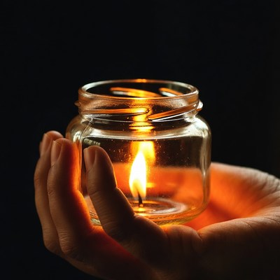 Hand holding jar candle