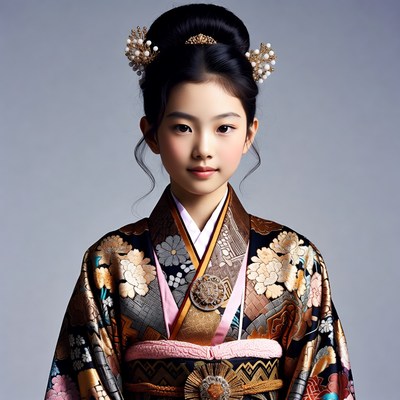 Asian girl in ornate kimono